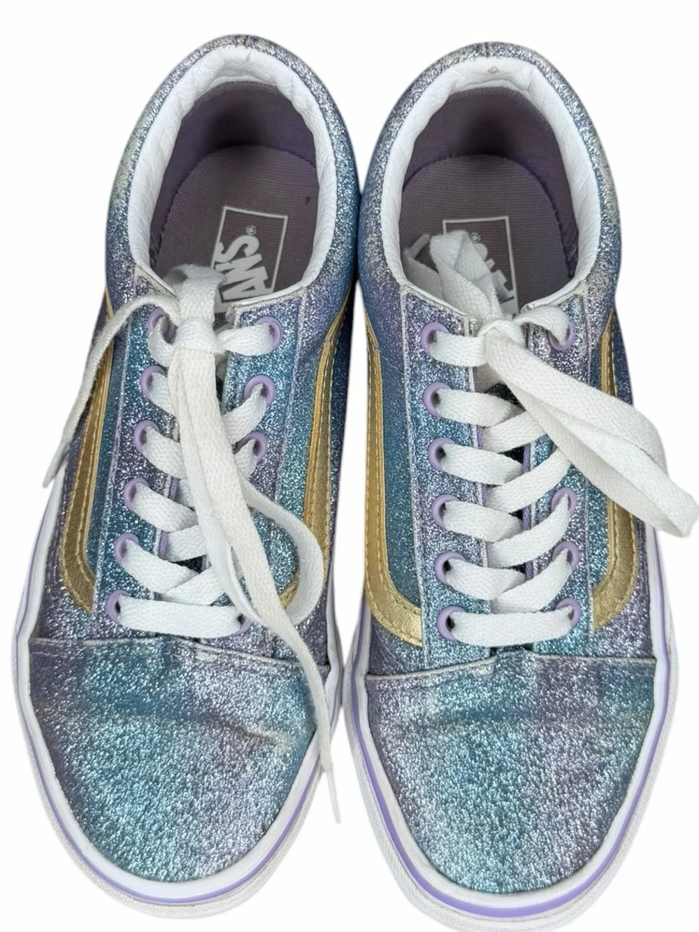 Vans Old Skool Glitter Iridescent Sneakers Kids Size 3 Purple Blue Gold